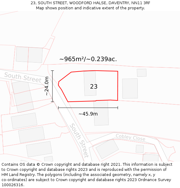 23, SOUTH STREET, WOODFORD HALSE, DAVENTRY, NN11 3RF: Plot and title map