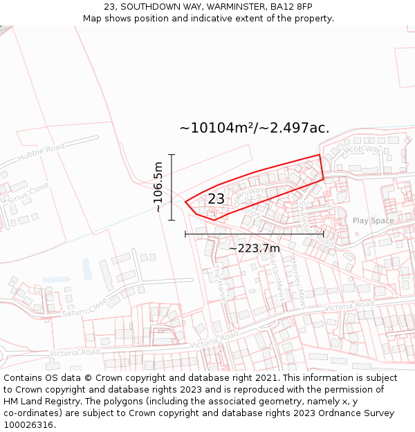 23, SOUTHDOWN WAY, WARMINSTER, BA12 8FP: Plot and title map