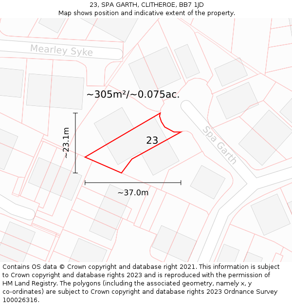 23, SPA GARTH, CLITHEROE, BB7 1JD: Plot and title map