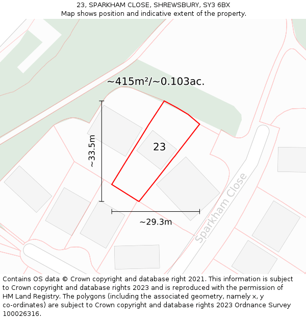 23, SPARKHAM CLOSE, SHREWSBURY, SY3 6BX: Plot and title map