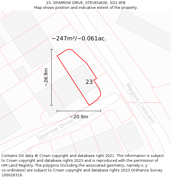 23, SPARROW DRIVE, STEVENAGE, SG2 9FB: Plot and title map