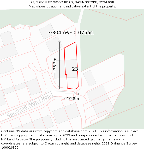 23, SPECKLED WOOD ROAD, BASINGSTOKE, RG24 9SR: Plot and title map