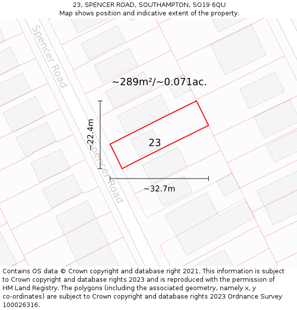 23, SPENCER ROAD, SOUTHAMPTON, SO19 6QU: Plot and title map