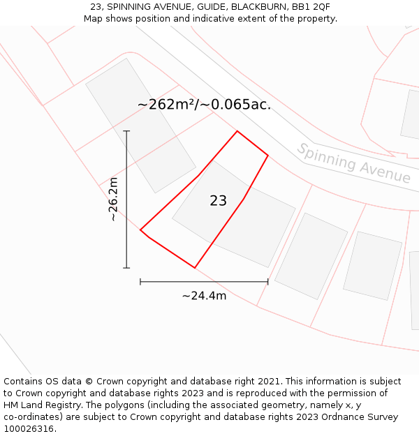 23, SPINNING AVENUE, GUIDE, BLACKBURN, BB1 2QF: Plot and title map