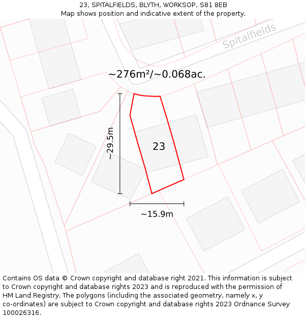 23, SPITALFIELDS, BLYTH, WORKSOP, S81 8EB: Plot and title map