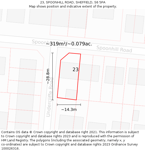 23, SPOONHILL ROAD, SHEFFIELD, S6 5PA: Plot and title map