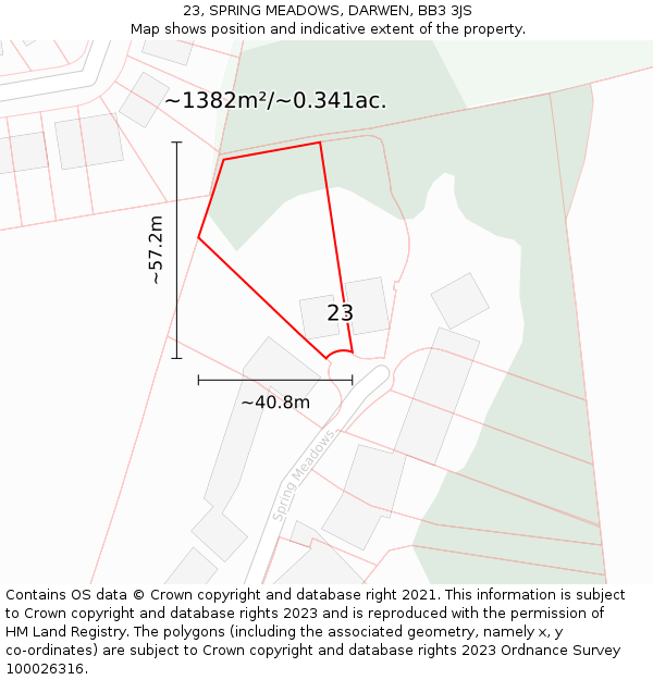 23, SPRING MEADOWS, DARWEN, BB3 3JS: Plot and title map