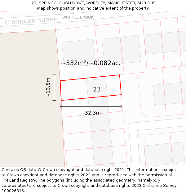 23, SPRINGCLOUGH DRIVE, WORSLEY, MANCHESTER, M28 3HS: Plot and title map