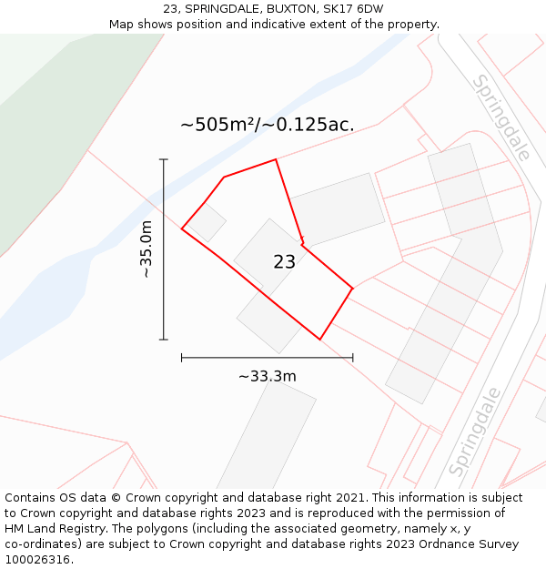 23, SPRINGDALE, BUXTON, SK17 6DW: Plot and title map