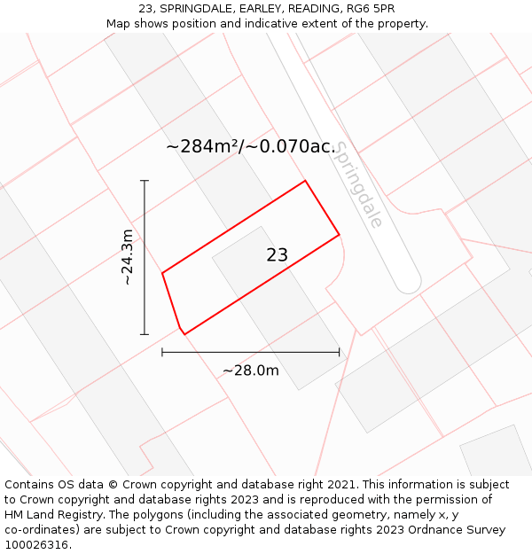 23, SPRINGDALE, EARLEY, READING, RG6 5PR: Plot and title map