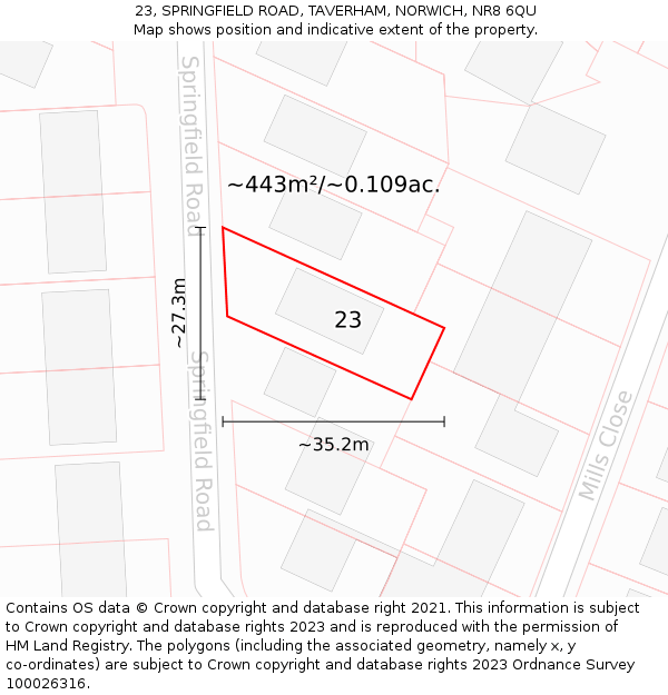 23, SPRINGFIELD ROAD, TAVERHAM, NORWICH, NR8 6QU: Plot and title map