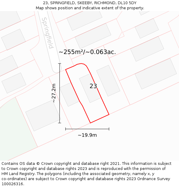23, SPRINGFIELD, SKEEBY, RICHMOND, DL10 5DY: Plot and title map