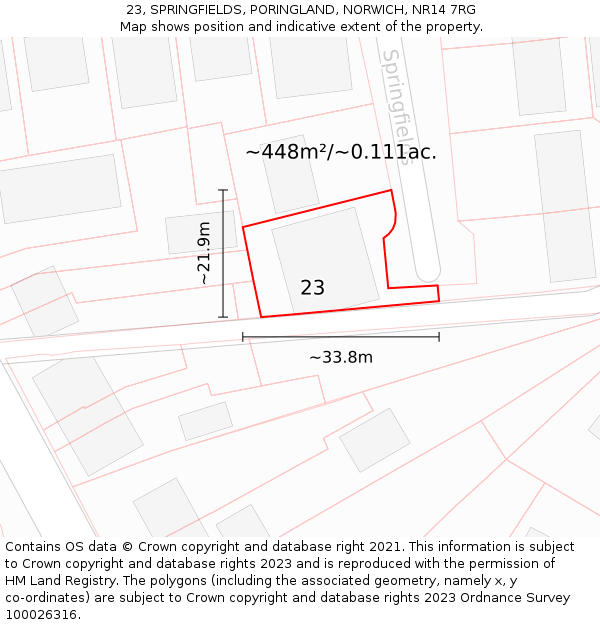 23, SPRINGFIELDS, PORINGLAND, NORWICH, NR14 7RG: Plot and title map