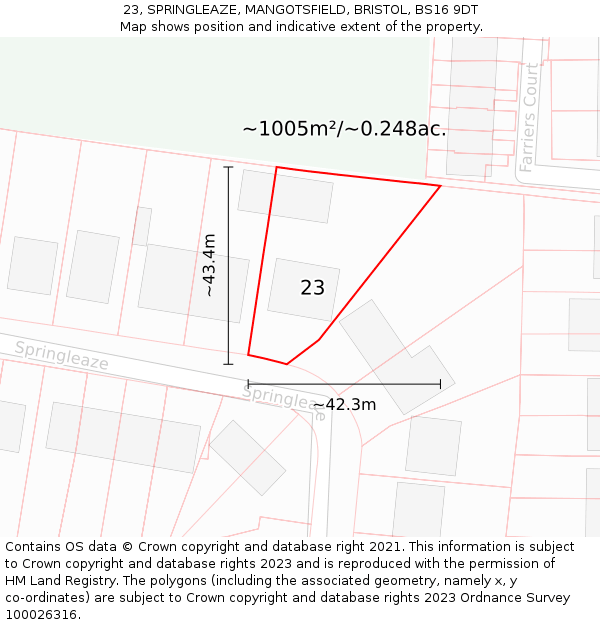 23, SPRINGLEAZE, MANGOTSFIELD, BRISTOL, BS16 9DT: Plot and title map