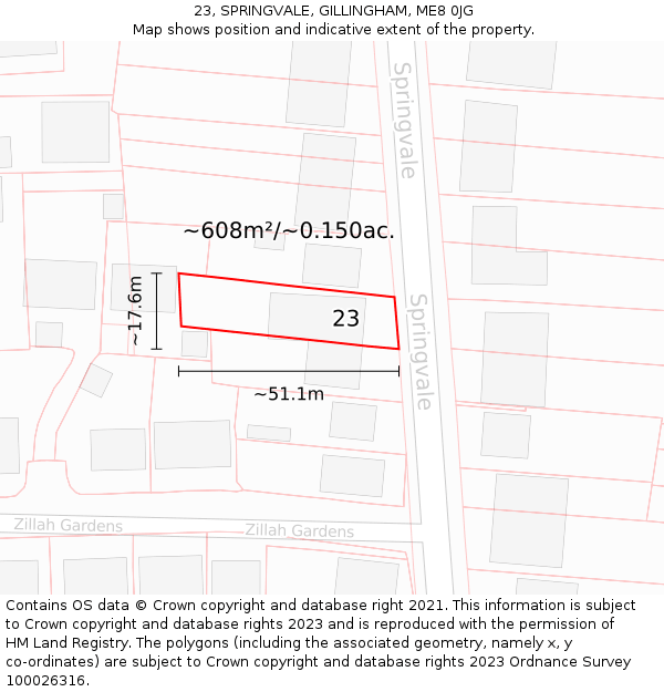 23, SPRINGVALE, GILLINGHAM, ME8 0JG: Plot and title map