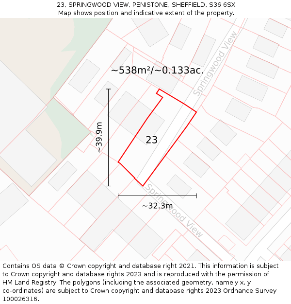 23, SPRINGWOOD VIEW, PENISTONE, SHEFFIELD, S36 6SX: Plot and title map