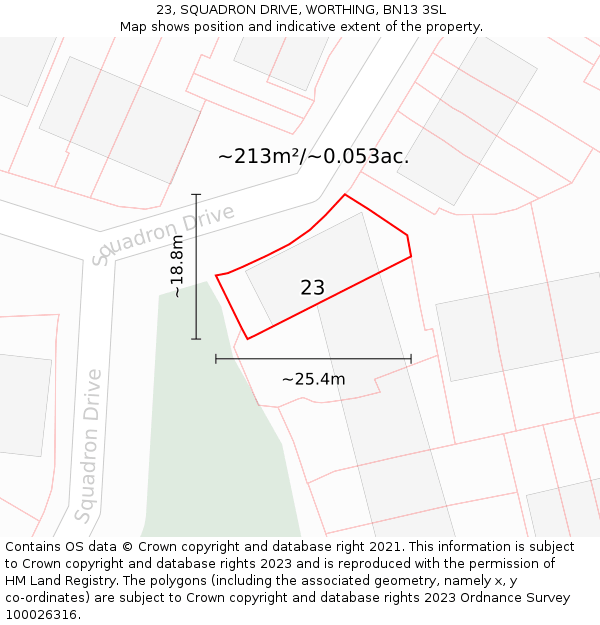 23, SQUADRON DRIVE, WORTHING, BN13 3SL: Plot and title map