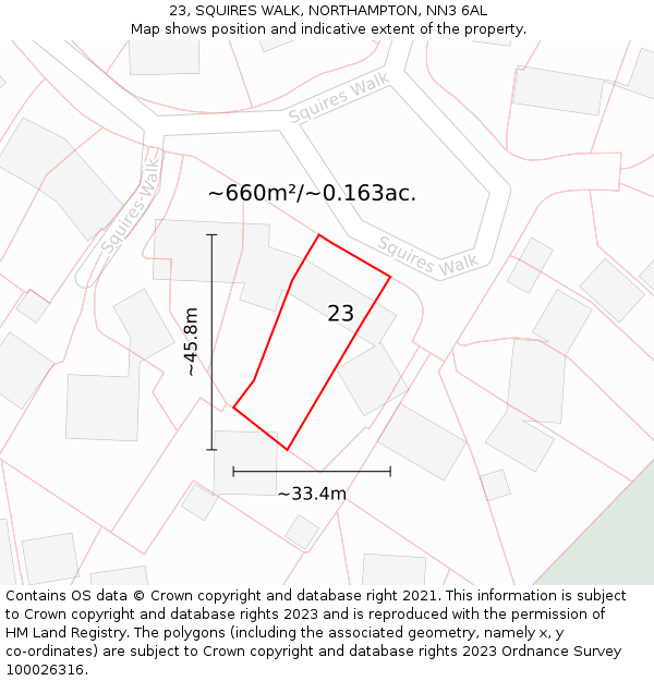 23, SQUIRES WALK, NORTHAMPTON, NN3 6AL: Plot and title map