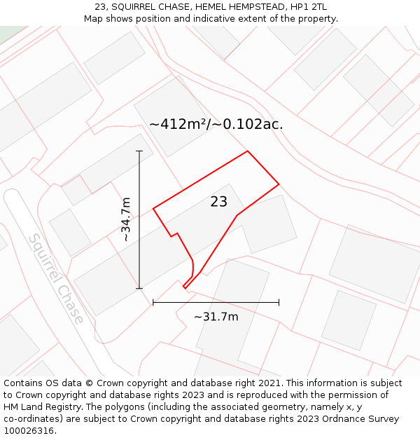 23, SQUIRREL CHASE, HEMEL HEMPSTEAD, HP1 2TL: Plot and title map