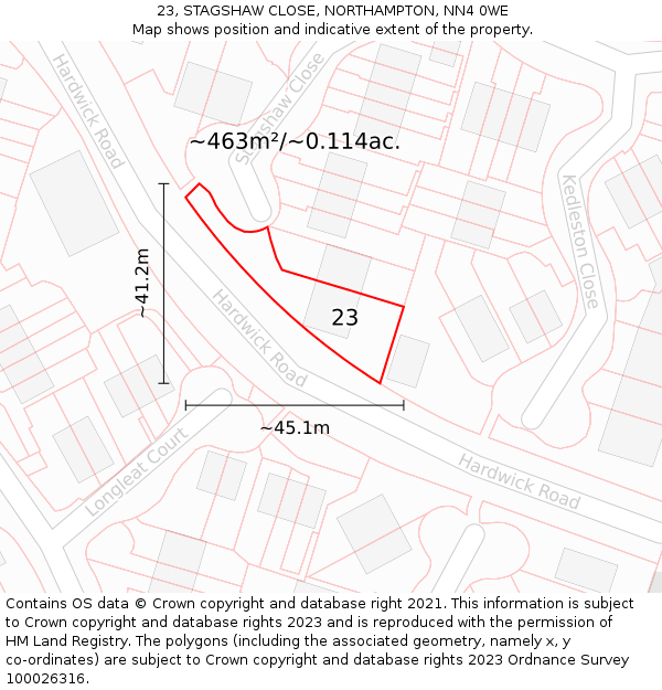 23, STAGSHAW CLOSE, NORTHAMPTON, NN4 0WE: Plot and title map