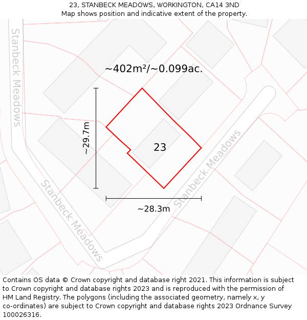 23, STANBECK MEADOWS, WORKINGTON, CA14 3ND: Plot and title map