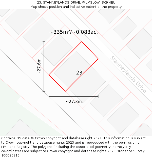 23, STANNEYLANDS DRIVE, WILMSLOW, SK9 4EU: Plot and title map