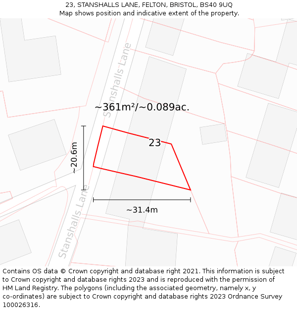 23, STANSHALLS LANE, FELTON, BRISTOL, BS40 9UQ: Plot and title map