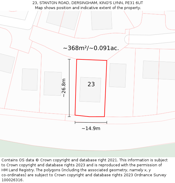 23, STANTON ROAD, DERSINGHAM, KING'S LYNN, PE31 6UT: Plot and title map