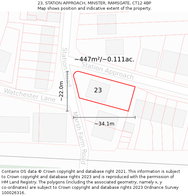 23, STATION APPROACH, MINSTER, RAMSGATE, CT12 4BP: Plot and title map