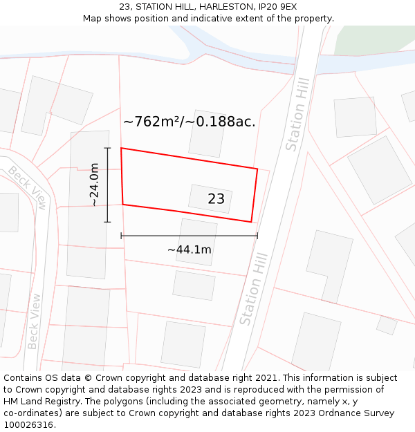 23, STATION HILL, HARLESTON, IP20 9EX: Plot and title map