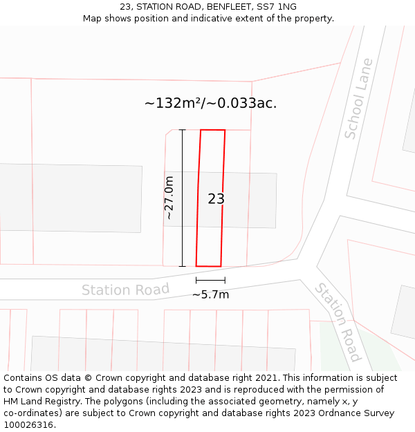 23, STATION ROAD, BENFLEET, SS7 1NG: Plot and title map