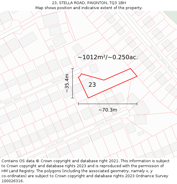 23, STELLA ROAD, PAIGNTON, TQ3 1BH: Plot and title map