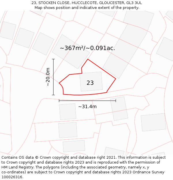 23, STOCKEN CLOSE, HUCCLECOTE, GLOUCESTER, GL3 3UL: Plot and title map