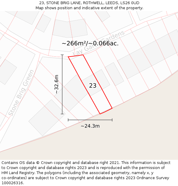 23, STONE BRIG LANE, ROTHWELL, LEEDS, LS26 0UD: Plot and title map