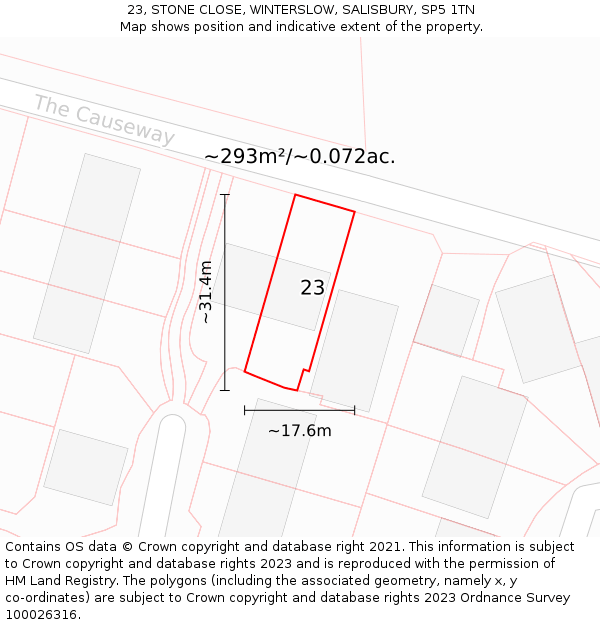 23, STONE CLOSE, WINTERSLOW, SALISBURY, SP5 1TN: Plot and title map