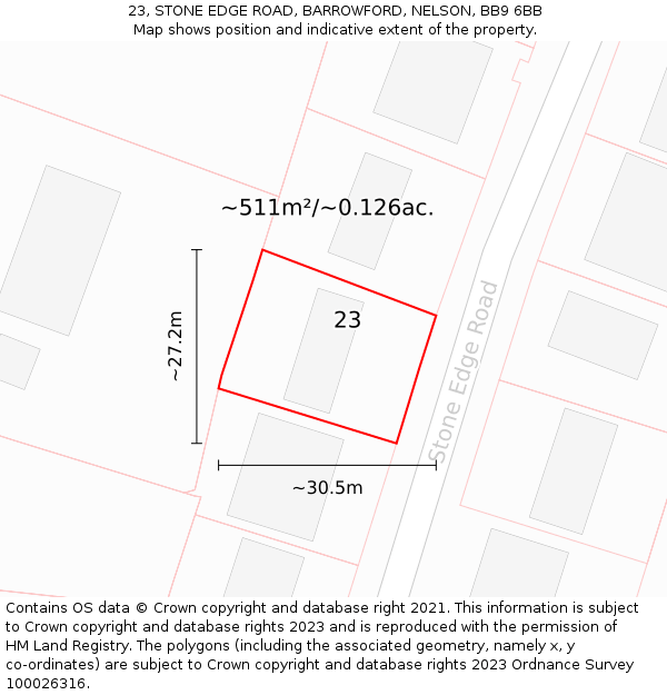 23, STONE EDGE ROAD, BARROWFORD, NELSON, BB9 6BB: Plot and title map