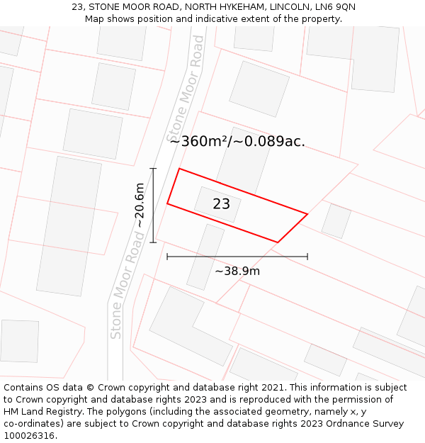 23, STONE MOOR ROAD, NORTH HYKEHAM, LINCOLN, LN6 9QN: Plot and title map