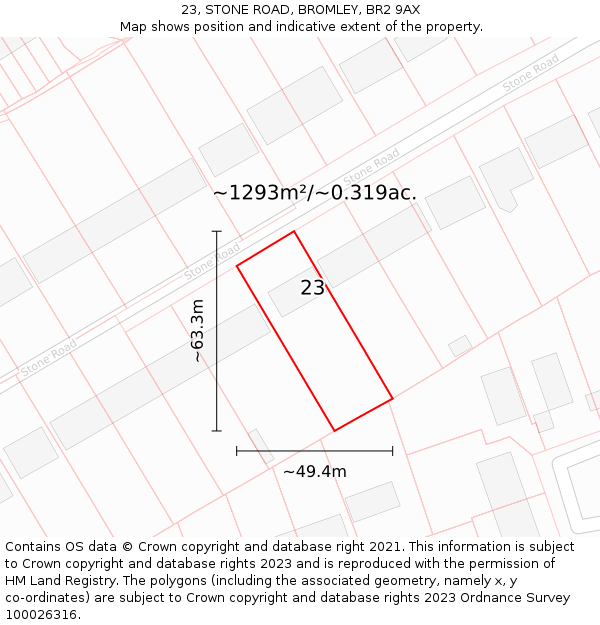 23, STONE ROAD, BROMLEY, BR2 9AX: Plot and title map