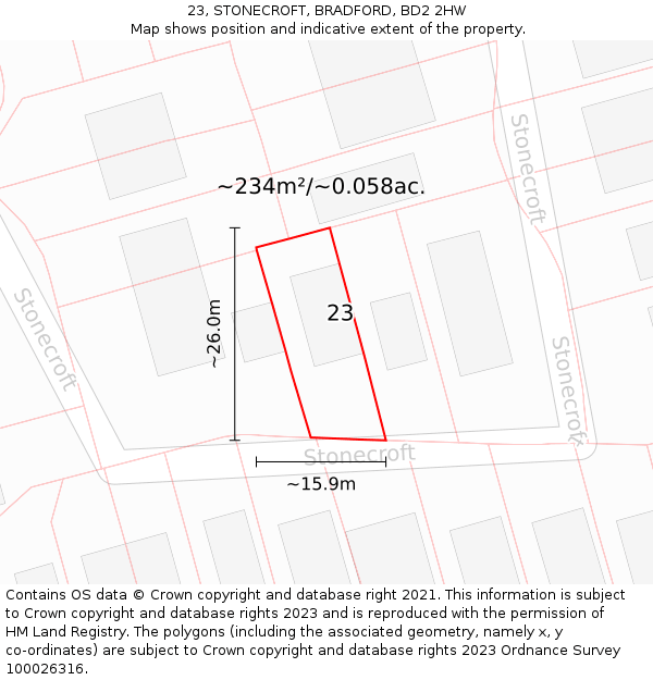 23, STONECROFT, BRADFORD, BD2 2HW: Plot and title map