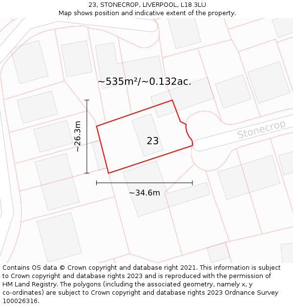 23, STONECROP, LIVERPOOL, L18 3LU: Plot and title map