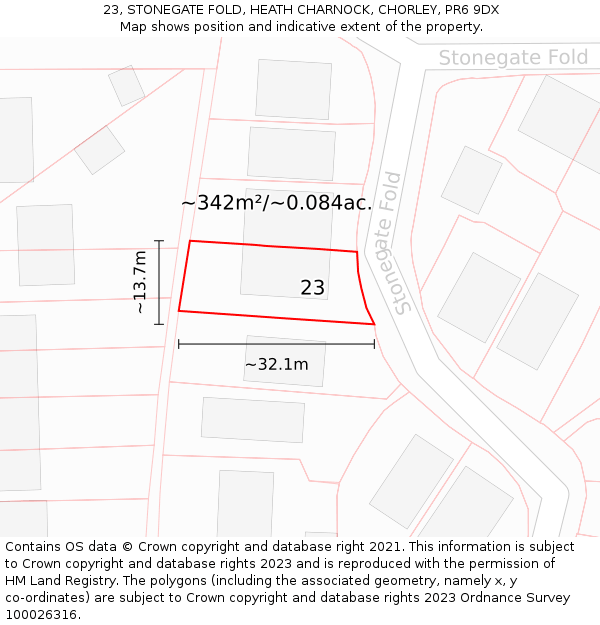 23, STONEGATE FOLD, HEATH CHARNOCK, CHORLEY, PR6 9DX: Plot and title map