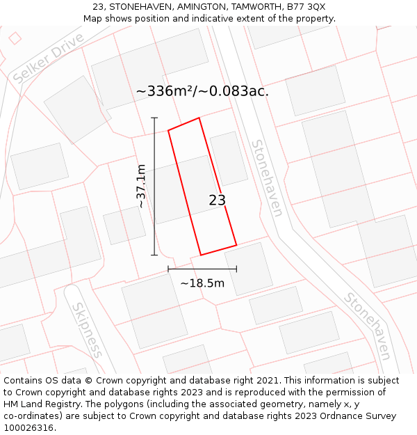 23, STONEHAVEN, AMINGTON, TAMWORTH, B77 3QX: Plot and title map