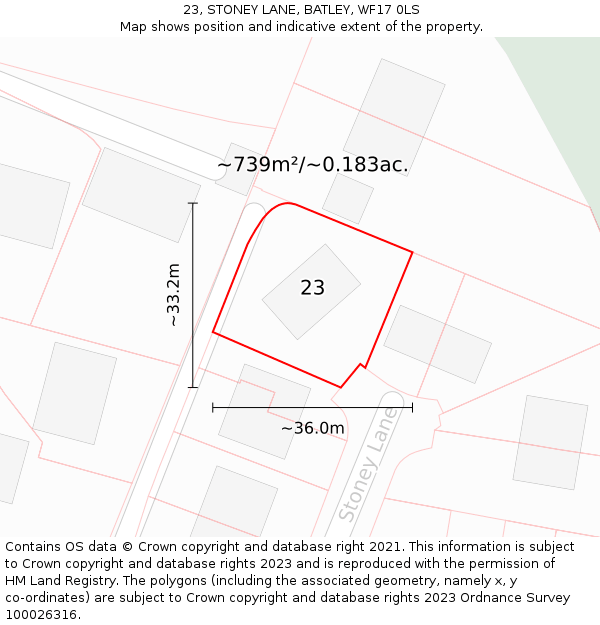 23, STONEY LANE, BATLEY, WF17 0LS: Plot and title map