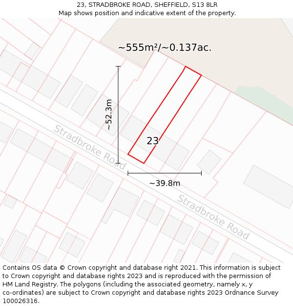 23, STRADBROKE ROAD, SHEFFIELD, S13 8LR: Plot and title map