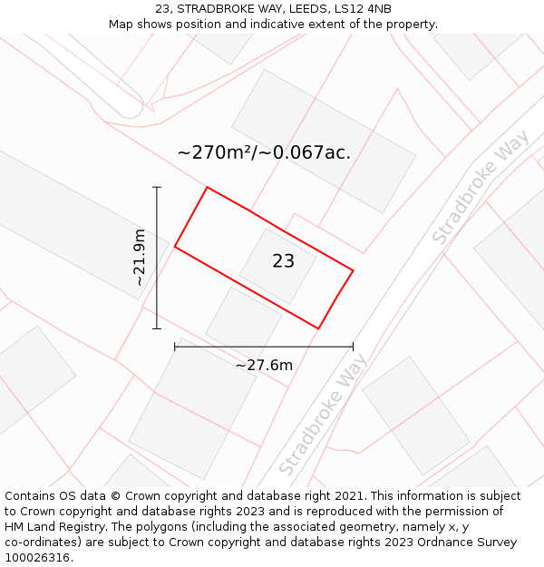 23, STRADBROKE WAY, LEEDS, LS12 4NB: Plot and title map