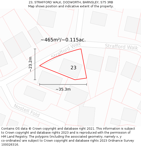 23, STRAFFORD WALK, DODWORTH, BARNSLEY, S75 3RB: Plot and title map