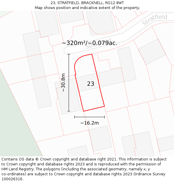 23, STRATFIELD, BRACKNELL, RG12 8WT: Plot and title map