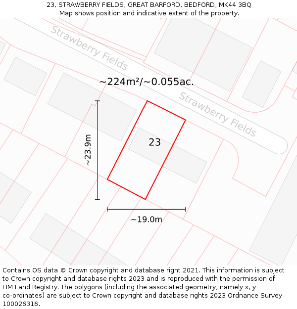 23, STRAWBERRY FIELDS, GREAT BARFORD, BEDFORD, MK44 3BQ: Plot and title map