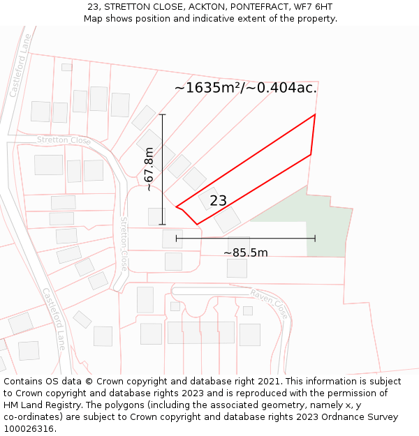 23, STRETTON CLOSE, ACKTON, PONTEFRACT, WF7 6HT: Plot and title map