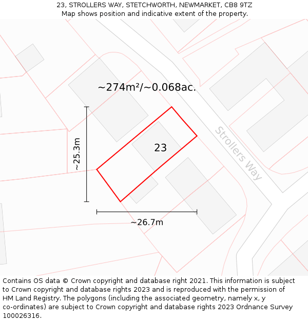 23, STROLLERS WAY, STETCHWORTH, NEWMARKET, CB8 9TZ: Plot and title map